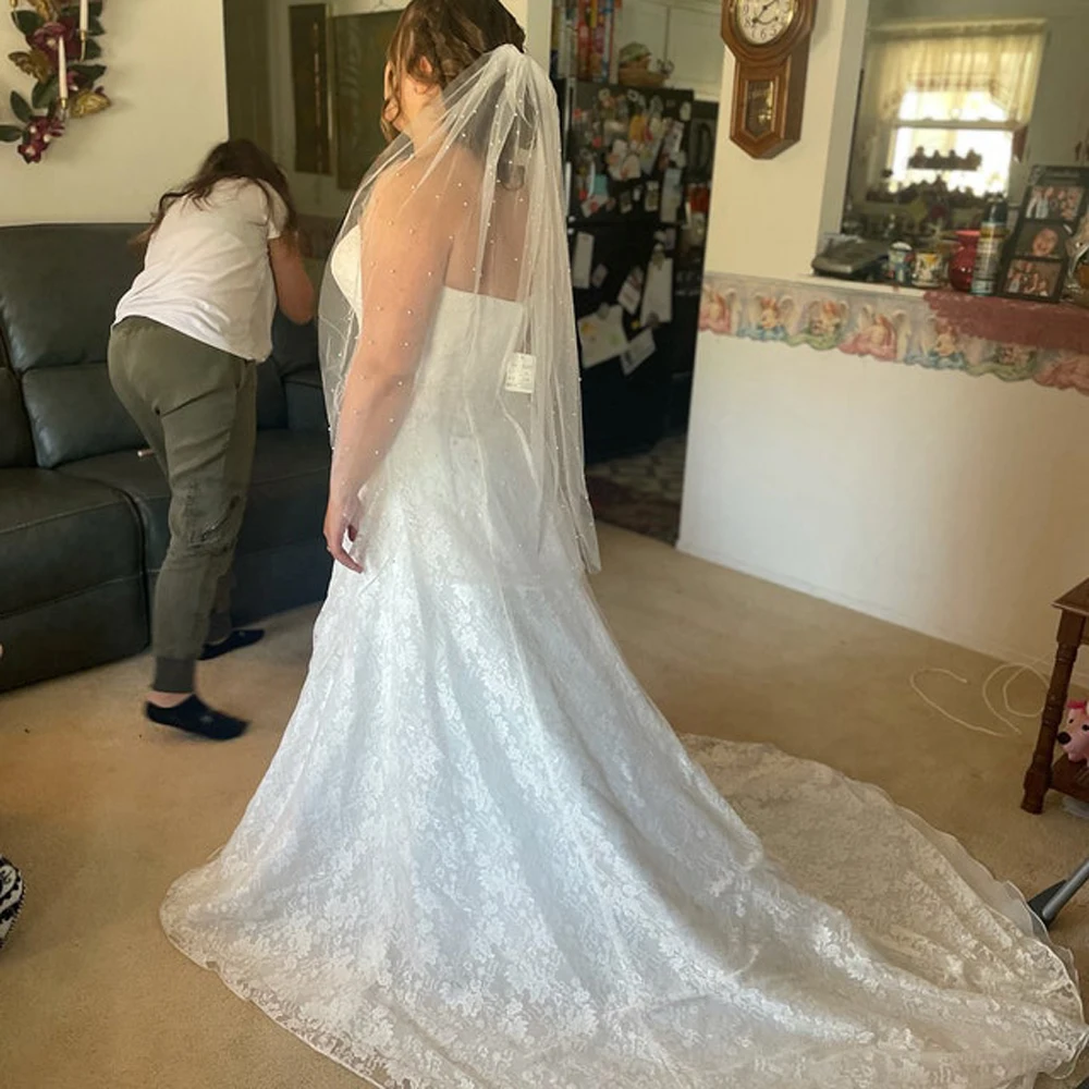 Жемчужная фотофата длиной до плеч/длиной локтя/вальса/часовни/соблазнительной