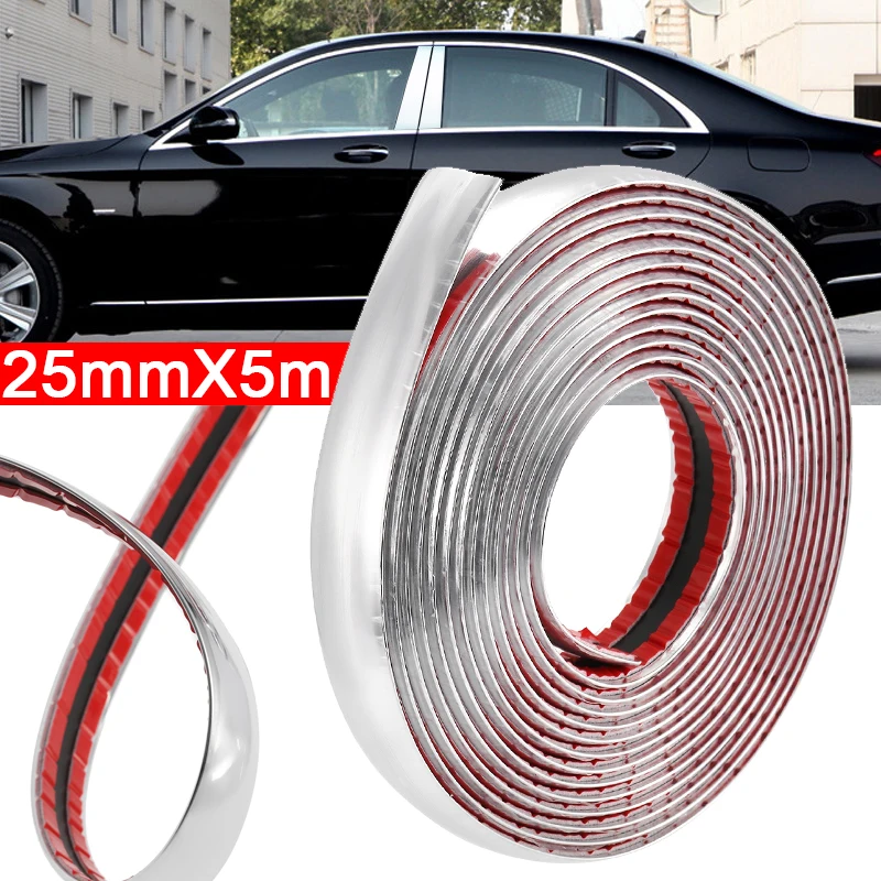 

5m Universal Car Decoration Styling Strip Silver Door Anti Collison Cracks Moulding Trim for Roof Window Door Bumper Strip