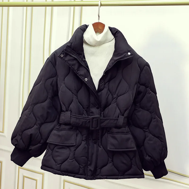 Casual Winter Coat Women Parkas 2022 New Korean Fashion Elegant Coats with Belt Zipper Warm Heavy Jackets for Office Ladies