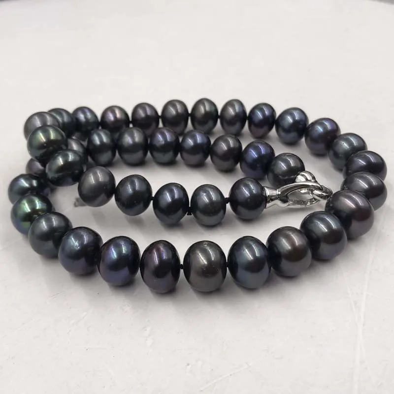 [ELEISPL JEWELRY 11-13mm Pure Black Cultured Freshwater Pearl Necklace Free Shipping #22010385