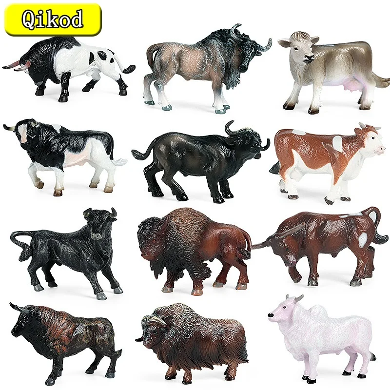 The New Simulation Solid Wild Animal Model Bull Bison Ranch Cow Set PVC Animals Action Figures Toys Children's Christmas Gift