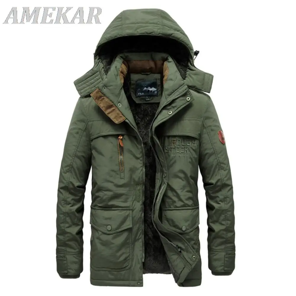 Winter Parka Men Jacket Mens Plus Velvet Men Hooded Windbreaker Coats Men's Casual Warm Jackets Coat Detachable Hat Down Jacket