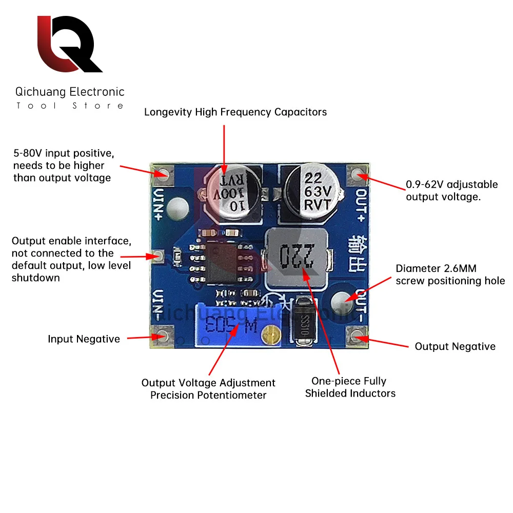Регулируемый понижающий модуль питания DC-DC вход от 5-80 В до 1-62 1 5 А преобразователь