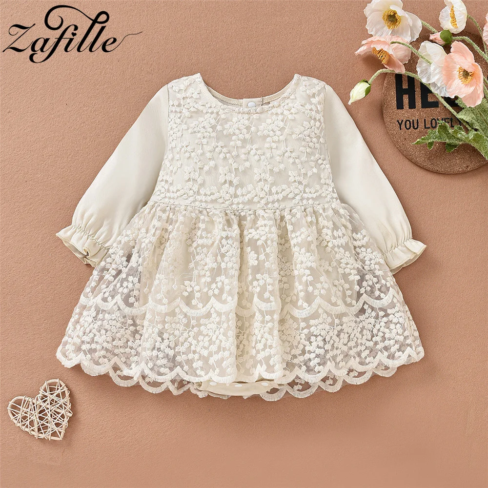 

ZAFILLE Spring Autumn Baby's Rompers Lace Dress Kids Girls Clothing Lovely Baby Clothes Solid Children Playsuit Girls Outfits