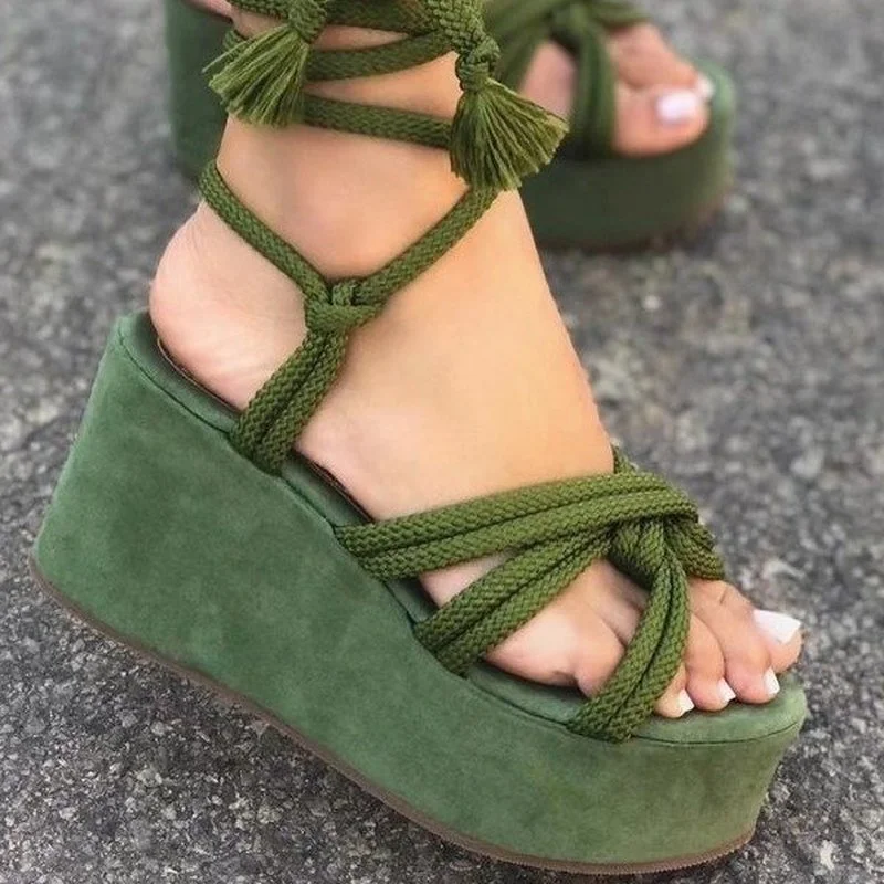

2022 New Wedge Sandals For Women Fashion Cross Tied Ankle Lace-up Platform Shoes Gladiator Heels Ladies Beach Sandals Sandalias