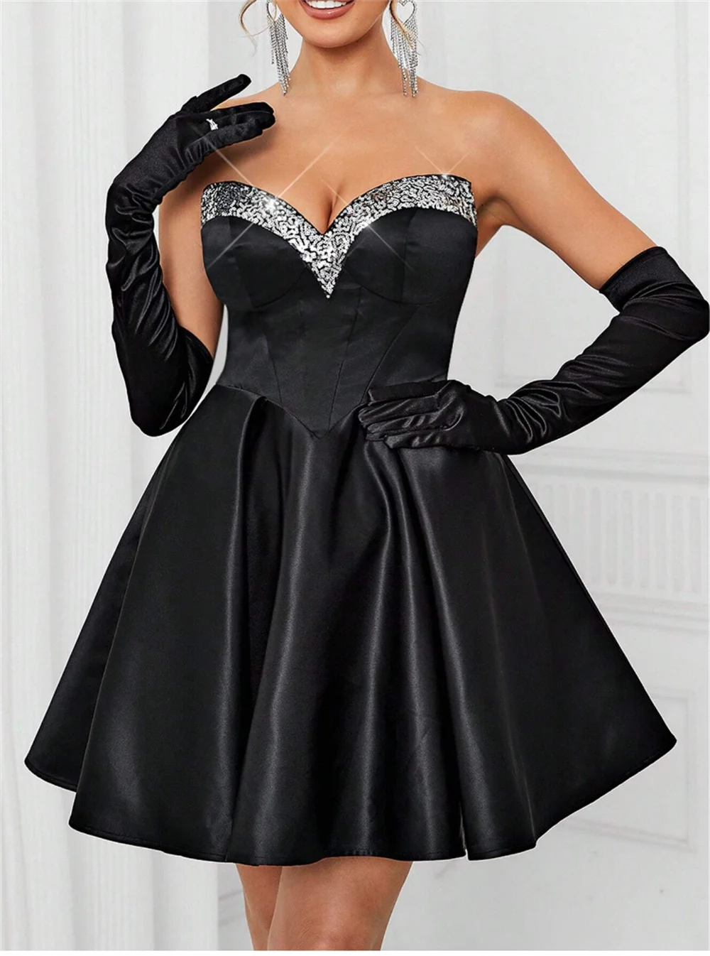 Черные искусственные перчатки Annie атласные Короткие вечерние платья вечернее