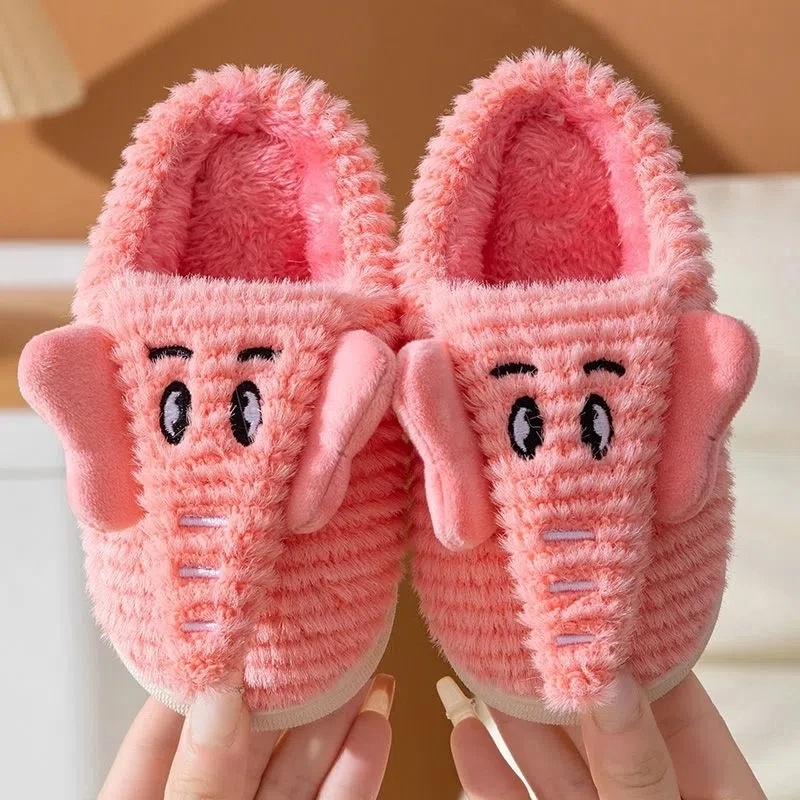 Children Furry Slipers Winter Shoes 2023 New Fashion Women Non Slip Casual Cute Cartoon  Designer Elephant Home Slippers Men