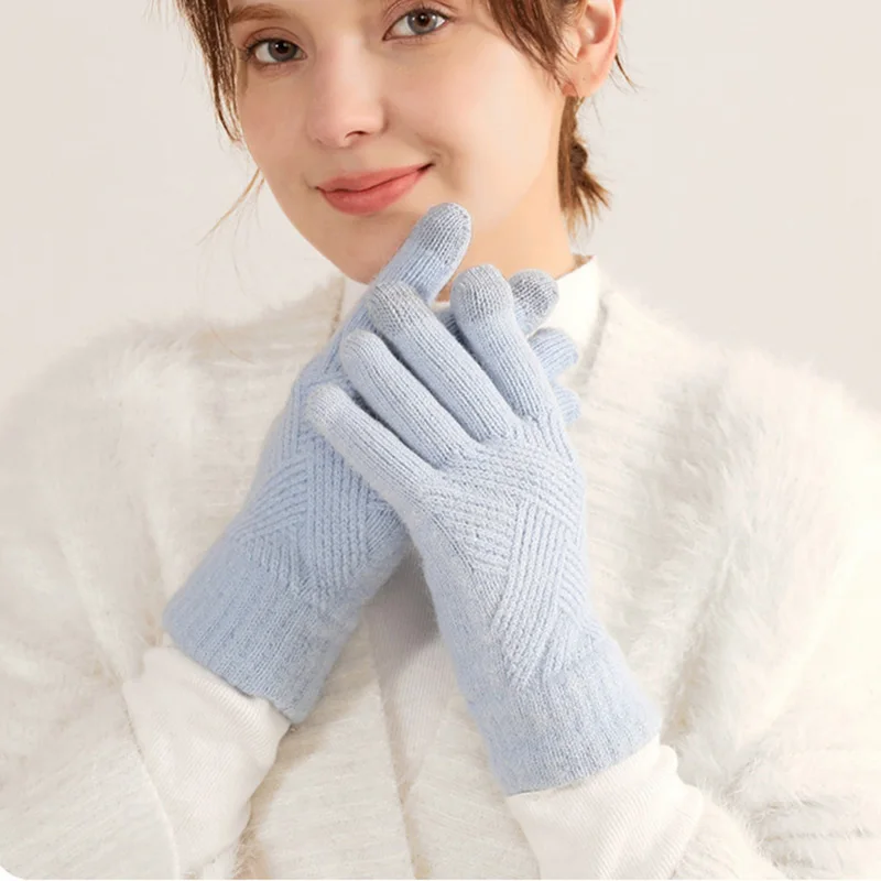 

Women Winter Keep Warm Touch Screen Double Layer Thickening Fashion Elegant Diamond Shape Knitted Gloves Windproof Cycling