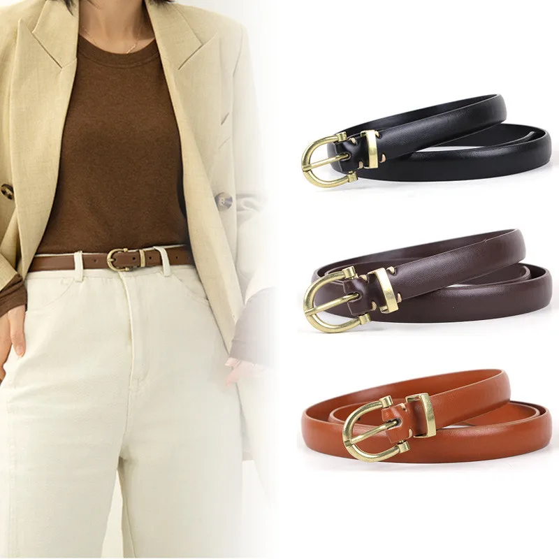 

Ремень из искусственной кожи Женский, модный пояс с простой металлической пряжкой для платьев и джинсов, универсальный аксессуар