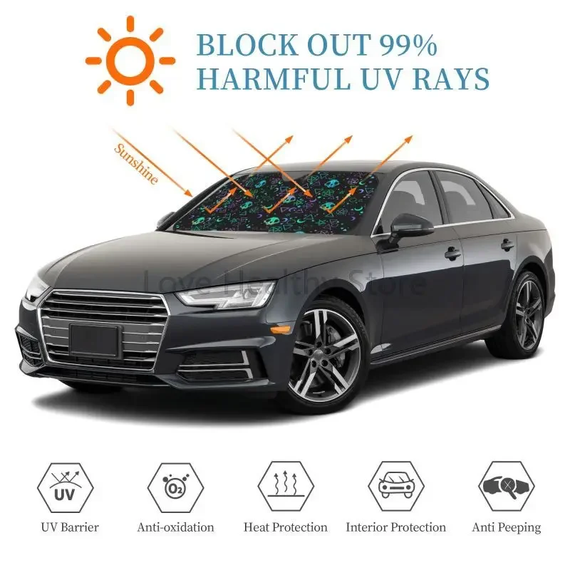 Фото Magic Skulls Goth Pattern Car Front Windshield Sun Shade for SUV Truck Blocks UV Rays Protector Foldable Sun Shield Visor Cover №5