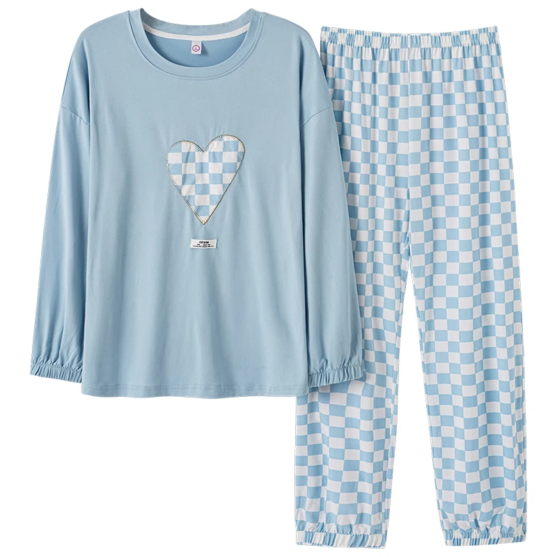 

Newest Big Yards M-3XL Women Pajamas Set Spring and Autumn Leisure Modal Pijamas Female Heart Print Pajamas Nightwear