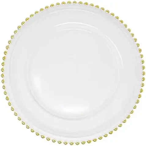 

Glass Charger 12.6 Inch Dinner Plate With Beaded Rim - Set of 4 - Silver