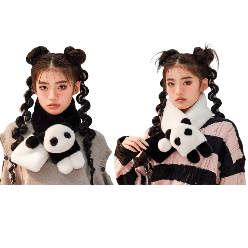 

Women Winter Warm Thicken Scarfs Cartoon Panda Faux Fur Plush Collar Scarf
