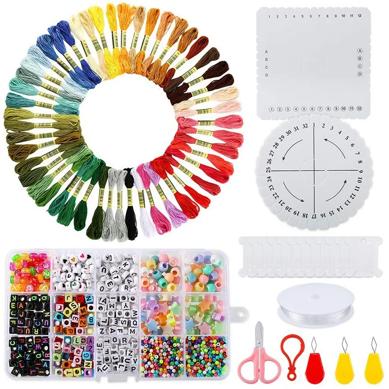

Bracelet Making Beaded Set With 50 Embroidery, 1930 Letter Beads And Friendship Bracelet Weaving Disc, Jewelry Making