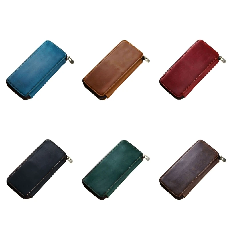

B36C Leather Pencil Case Portable Zippered Pen Case for Fountain Pen Stylus Pen