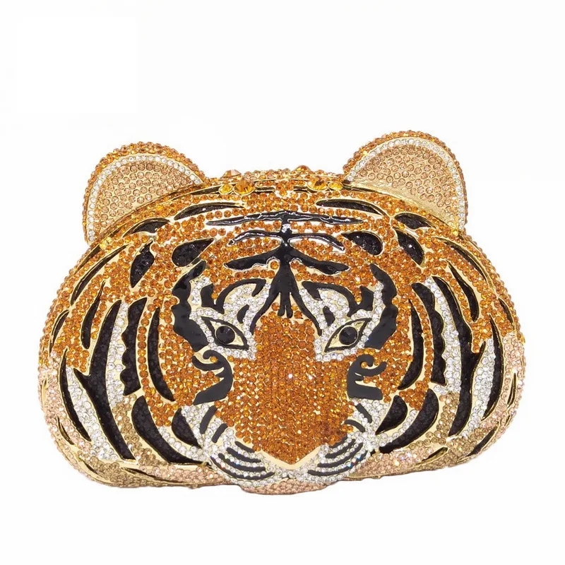 

3D Tiger Head Women Clutch Minaudiere Purses Party Dinner Rhinestone Handbags Crystal Evening Bags and Clutches Luxury