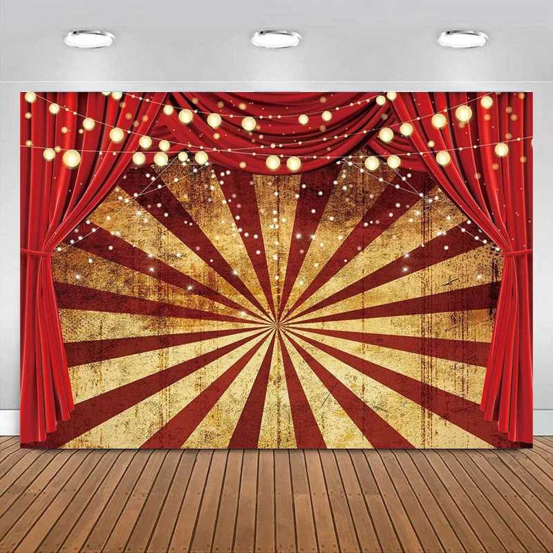

Circus Golden Glitter Backdrop Carnival Red Curtain Stripes Photography Background Kids Birthday Baby Party Decorations Banner