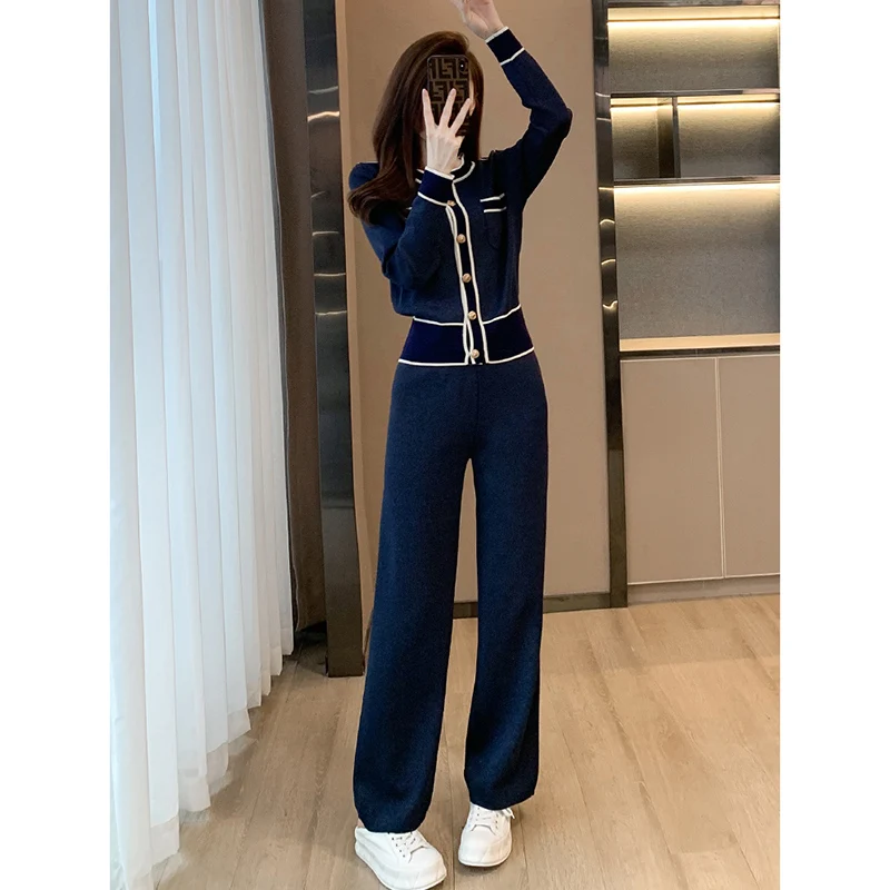 Женский трикотажный костюм в полоску Повседневный Кардиган с длинным рукавом и