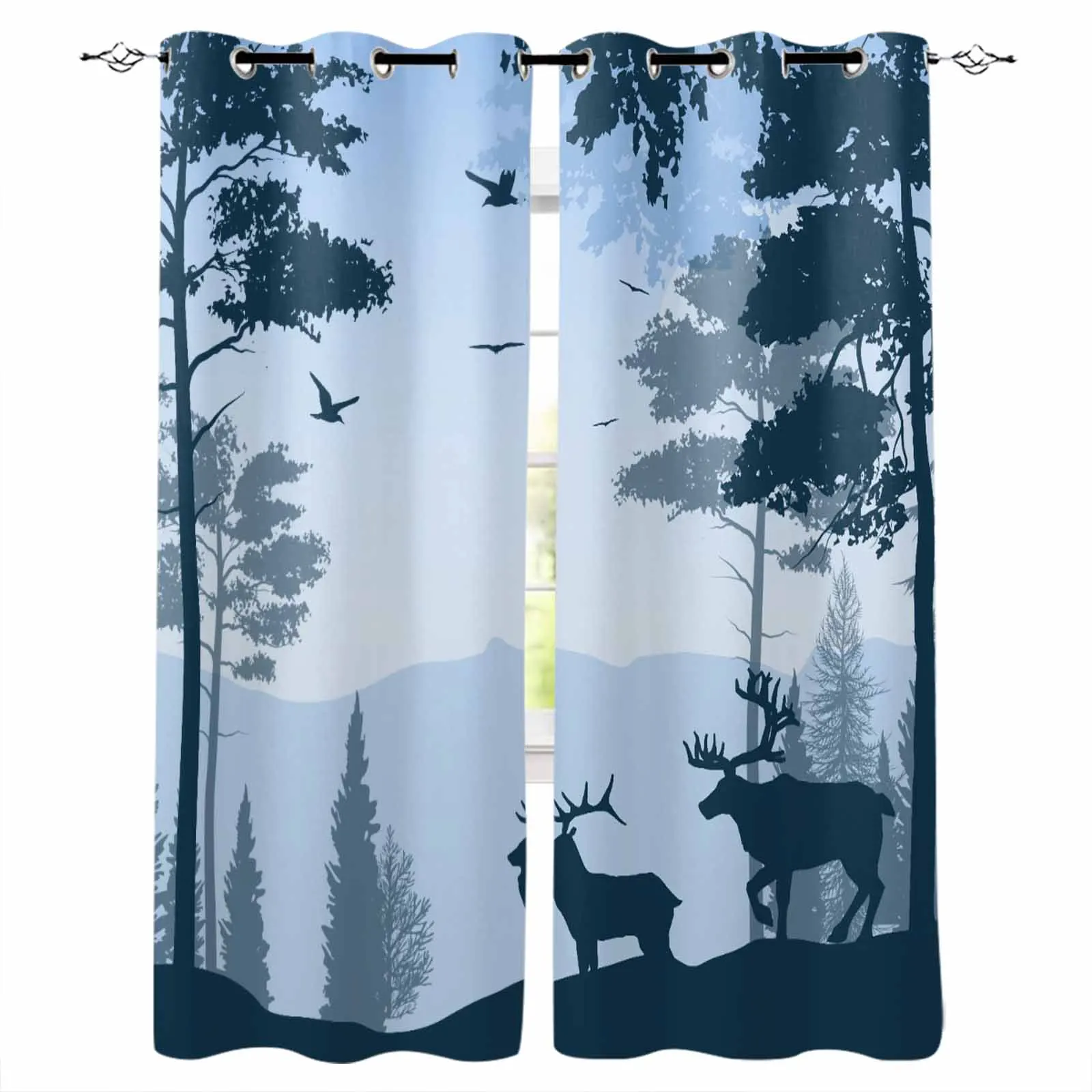 Голубые оконные занавески Forest Deer для гостиной кухни светонепроницаемые шторы