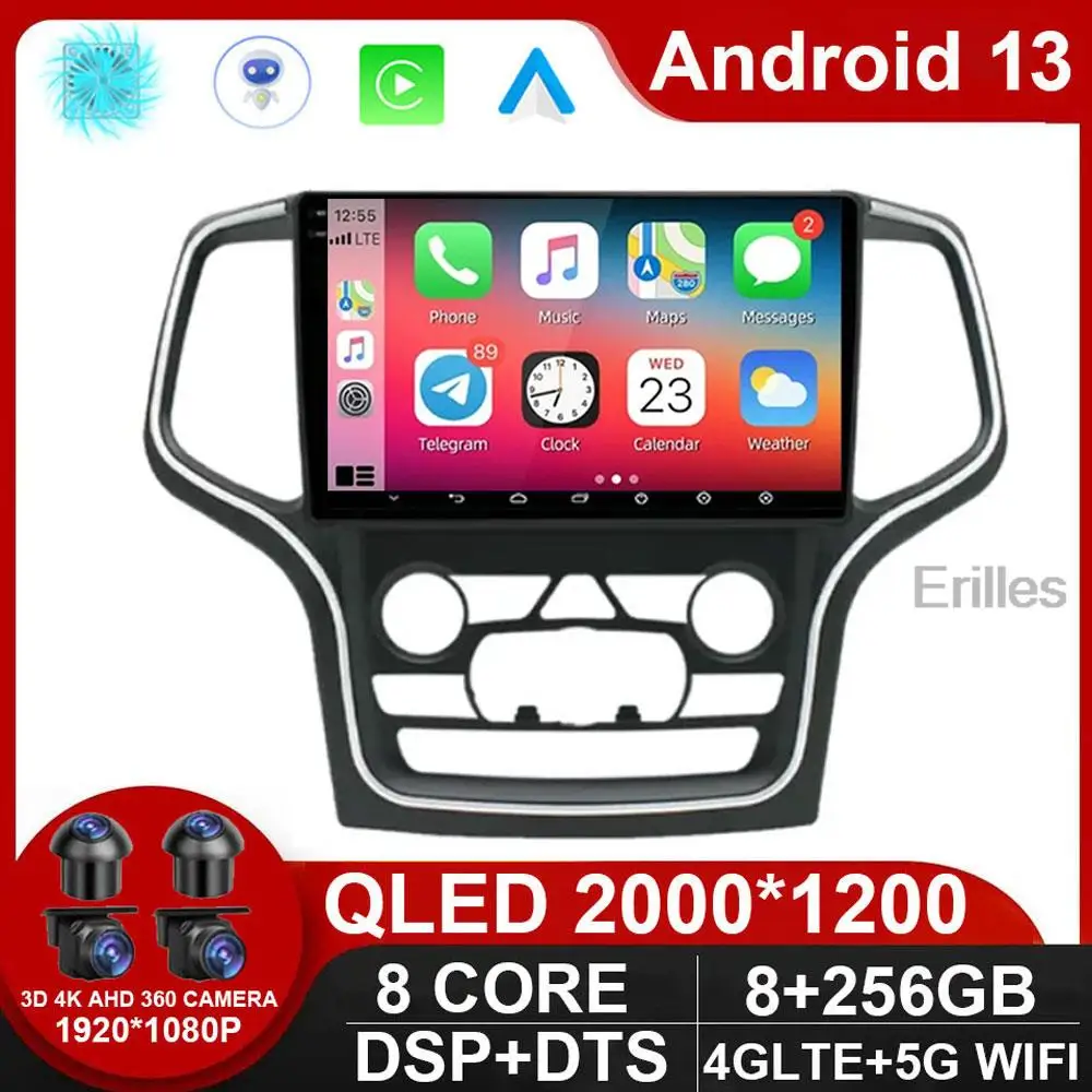 Для Jeep Grand Cherokee WK2 2014-2022 Android 13 8-ядерный DSP Автомобильная стереосистема GPS DVD