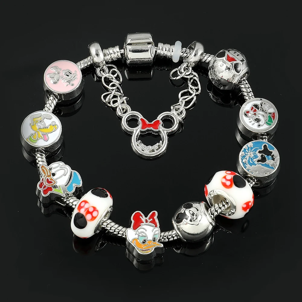 

Cute Mickey Mouse Donald Duck Bracelet Disney Charms Beads Pendant Bangles Bracelet for Women Girl Jewelry Christmas Gifts
