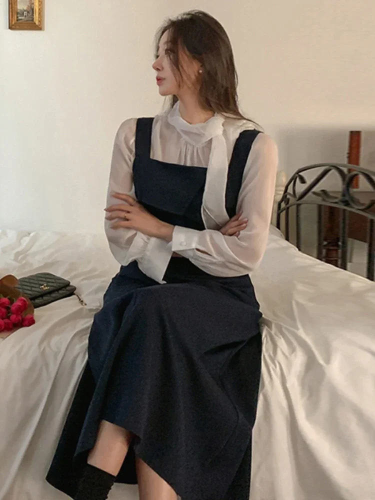 Повседневное модное женское платье на подтяжках в стиле сафари двубортное с