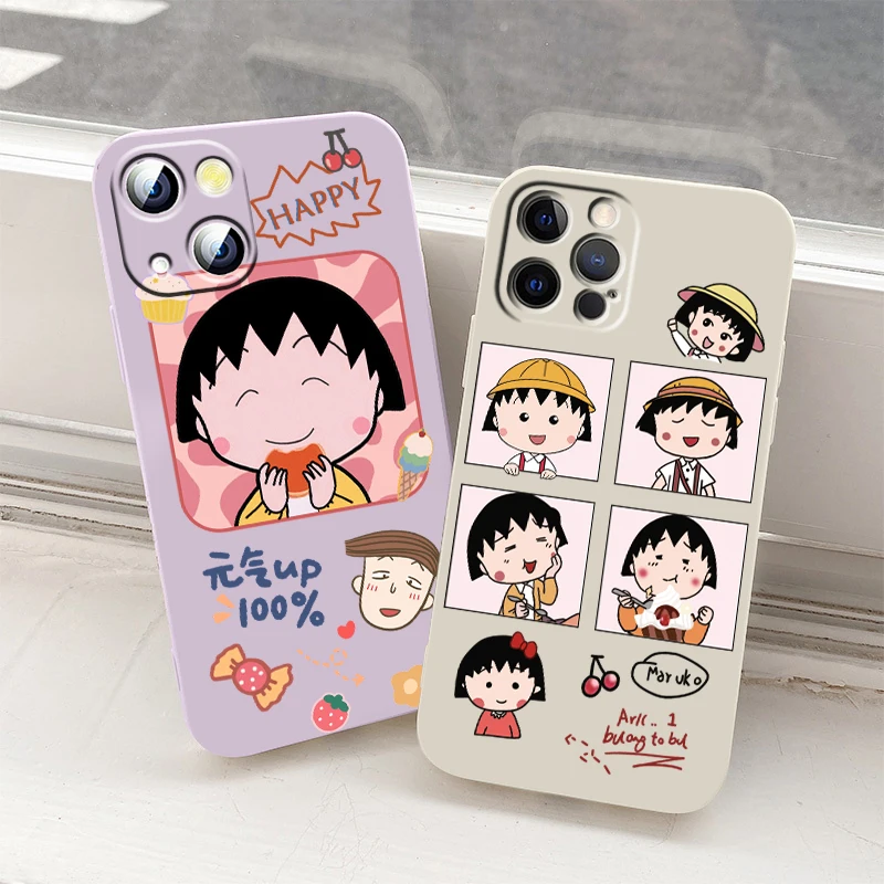 

Anime Cherry Maruko Cartoon Phone Case For Apple iPhone 14 13 12 Mini 11 XS Pro Max X XR 8 7 Plus SE 2020 Liquid Rope TPU Cover