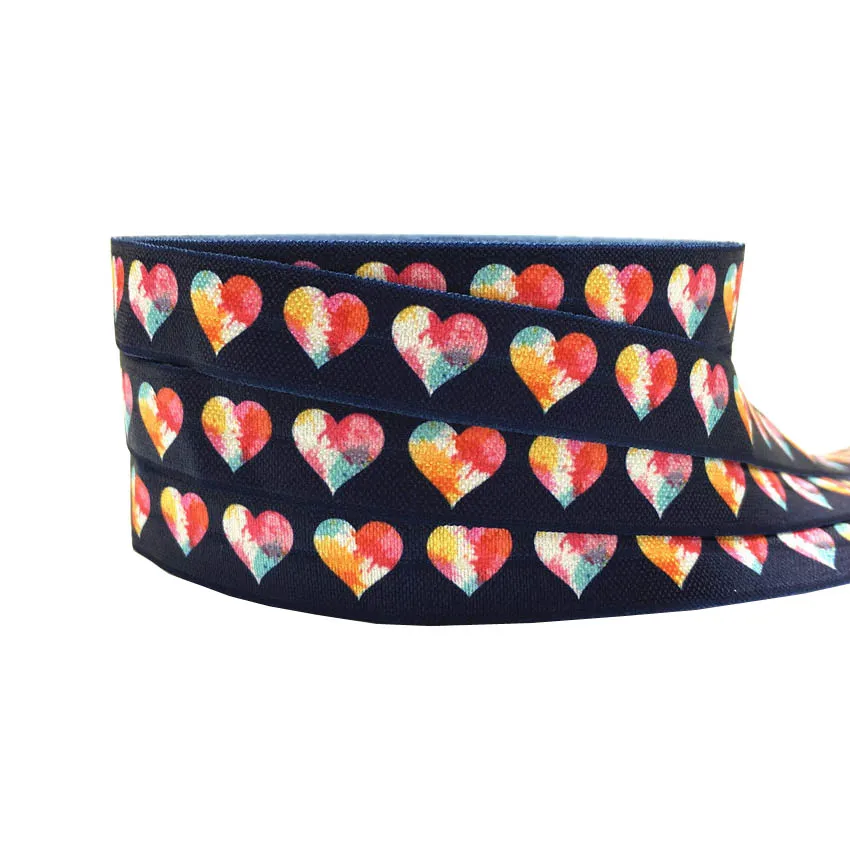 

Valentine's Day 10Yard 15mm Heart Print Fold Over Elastic Stretchy Band DIY Girls Hair Ties Strap Headband Accessories Wholesale