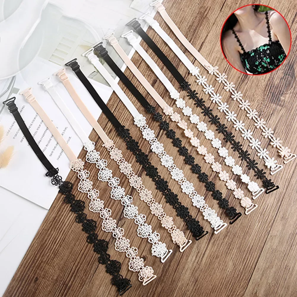 

1 Pair Sexy Lace Bra Straps Hollow Elastic Double-Shoulder Belts Adjustable Non-Slip Buckle Holder Strap For Bras