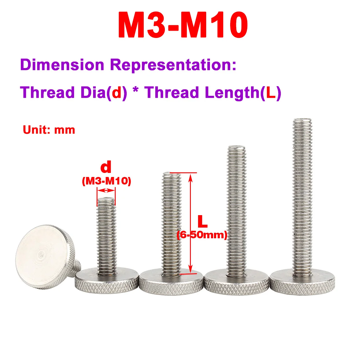 

304 Stainless Steel Large Flat Circular Hand Twisted Knurled Screw Handle Bolt M3M4M5M6M8M10