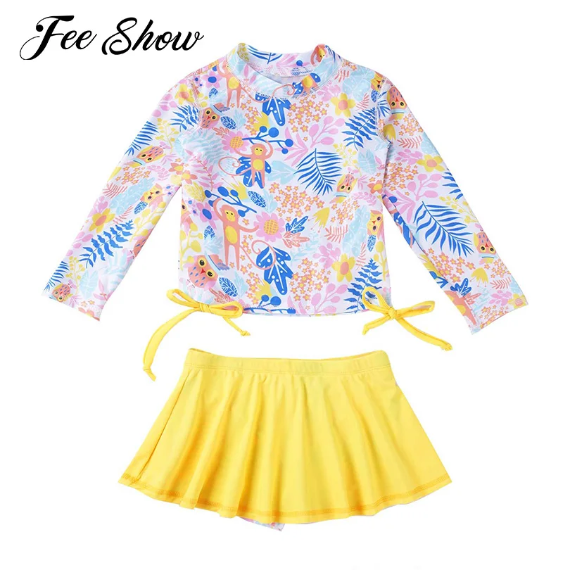 Купальник для девочек летний купальник с длинным рукавом защита от солнца От 4 до