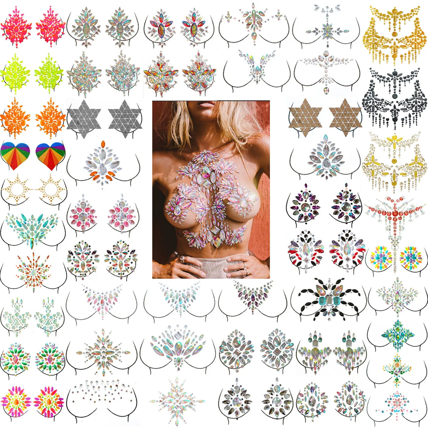 

Sexy Chest Stickers RhinestonesTemporary Tattoos Crystal Tattoo Sticker Carnival Party Music Festival Chest Body Art Decorations