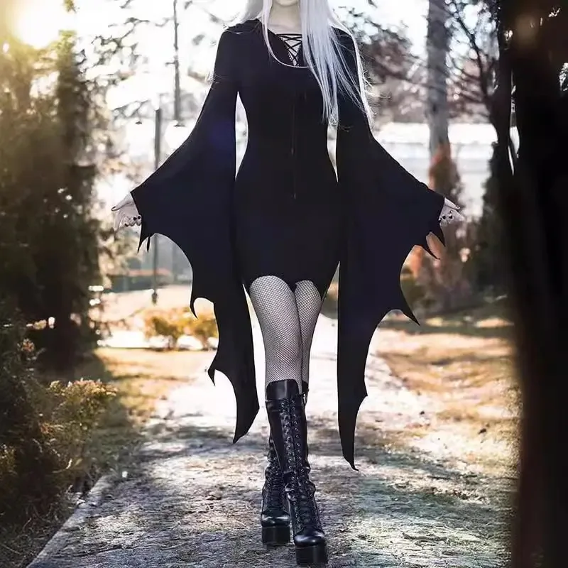 Фото Новый костюм ведьмы, платье в пол с шлейфом Morticia, женское платье ведьмы на Хэллоуин, темный наряд, готическое платье, халат ужасов для взрослых №3