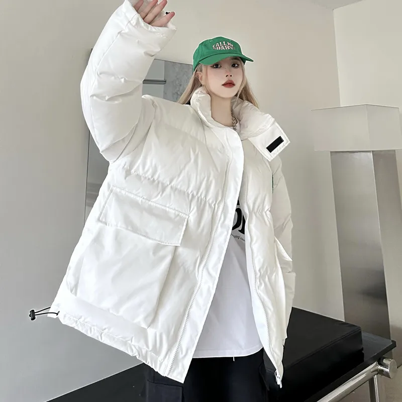 2022 Winter Street Pike Coat Women'S Cargo Thick Jacket Harajuku Stand Up Collar American Hip Hop Fashion Loose Coat Warm Casual