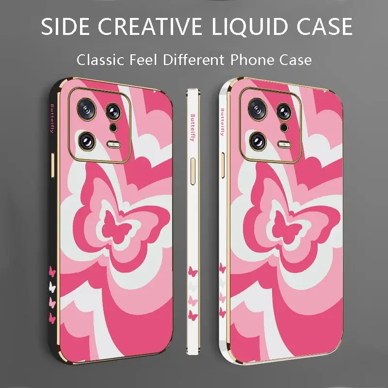 Pink Gradient Butterfly Luxury Plating Phone Case For Xiaomi Mi 13 13 Pro 12 12T 12S Ultra 11 11T Ultra 11 Lite 10 10T Cover