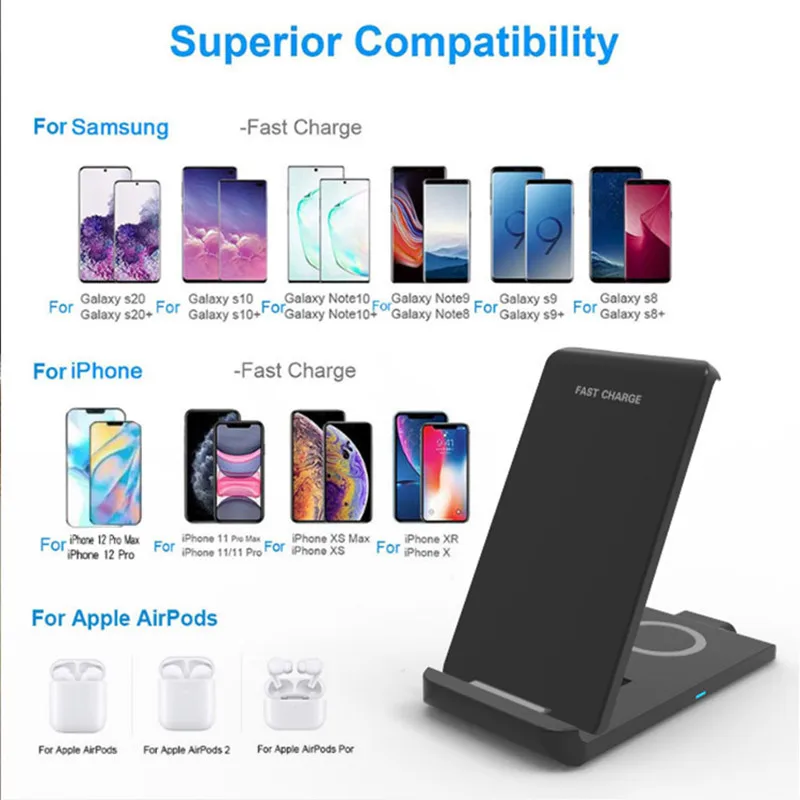 2022 new 20w foldable vertical wireless charging earphone stand 2 in 1 fast wireless charger for iphone 131211 samsung s2021 free global shipping