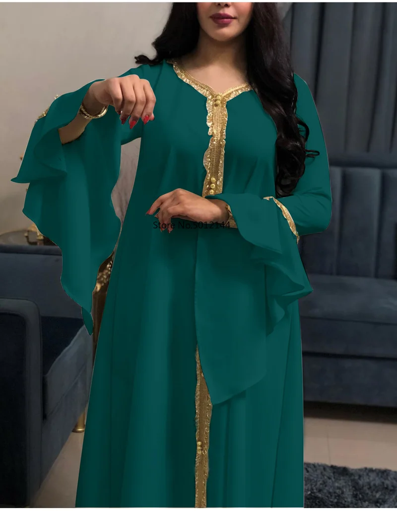 2022 Abaya платье Jalabiya для женщин Модный с расширяющимся книзу рукавом лента мусульманский свободный халат кафтан Марокканская Арабская одежда...