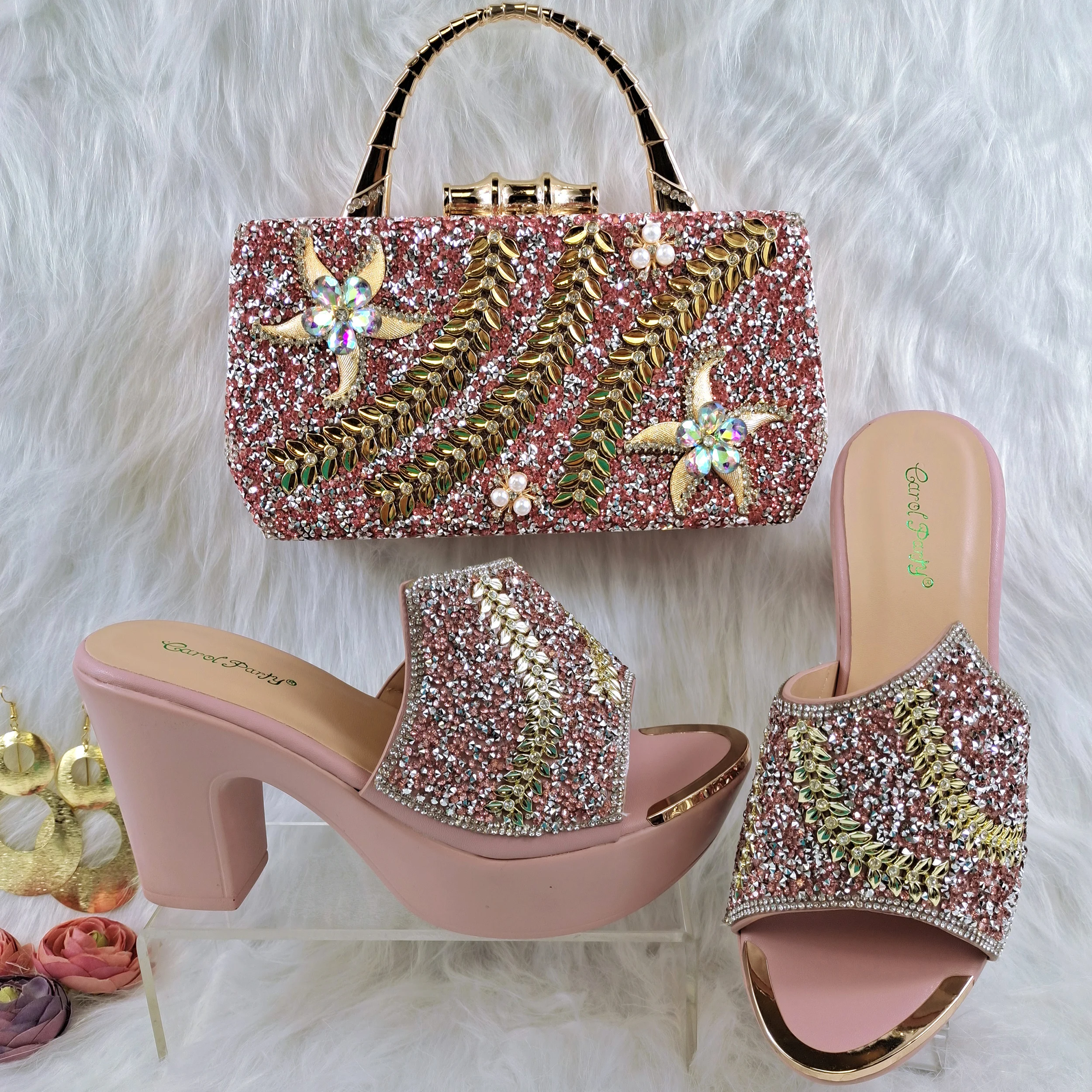 

QSGFC2023 Sole Women's Shoes Pointed Toe Mule High Heels Women Wear Single Shoes Sexy Sandals Crystal Inlaid Bag