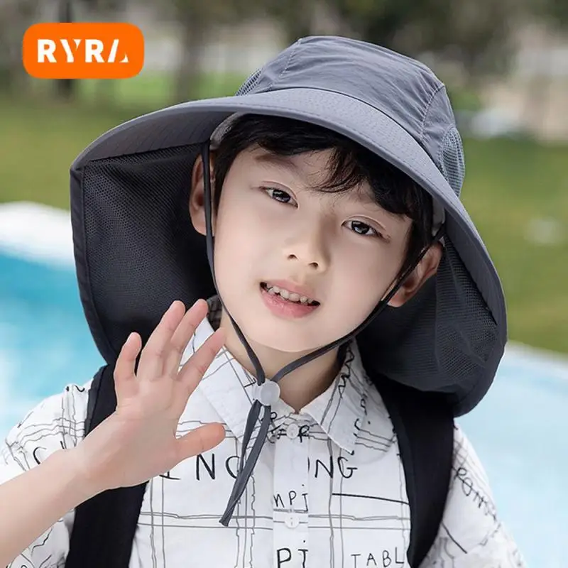

Childrens Hat Versatile Solid Color Sun Visor 48-55cm With Large Brim Shawl Hat Summer Sun Cap Cooling Sunscreen Fisherman Hat