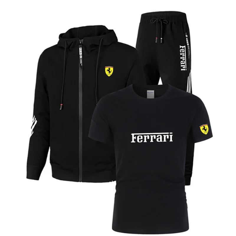 

Casual men's Sportswear Spring Sportswear T-shirt men's 3-piece set+sweatpants printed brand zipper men's Sweatshirt suit large