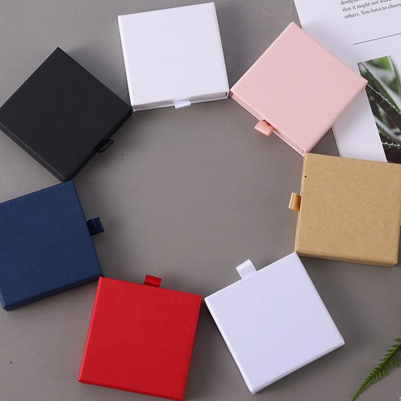 Thin Kraft Paper Drawer Jewelry Packaging Box Greeting Card Necklace Bracelet Gift Package Case Box 9*9*1.7CM Подарочные Коробки