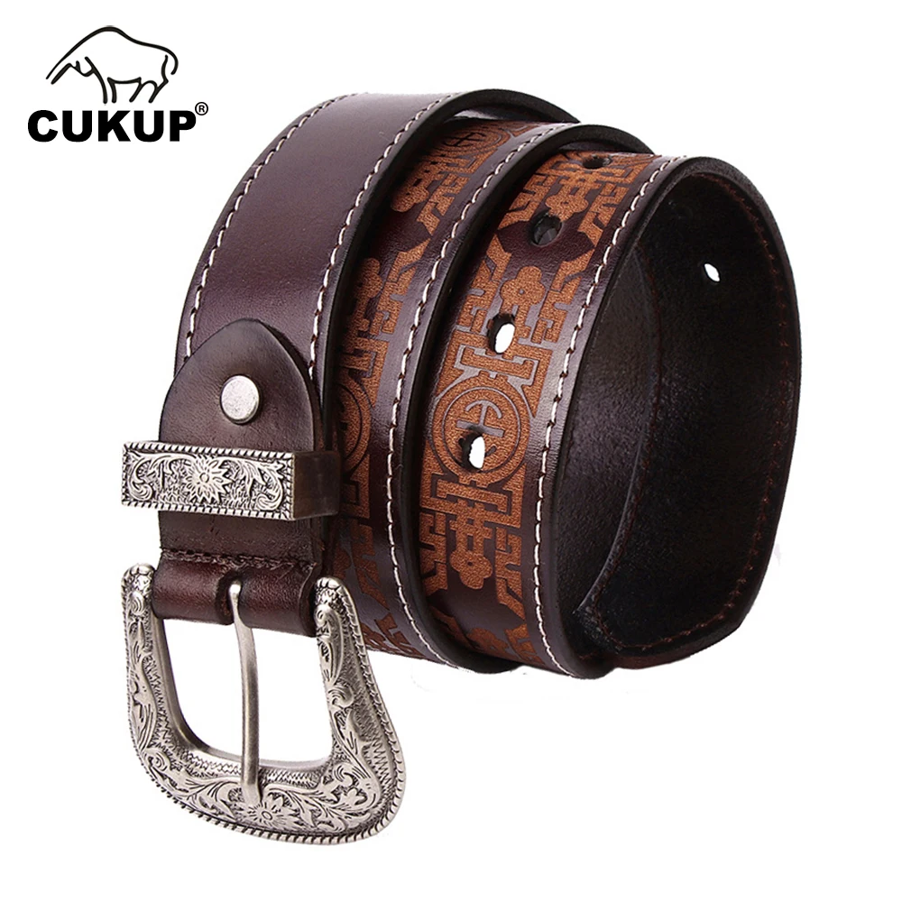 CUKUP Top Quality Pure Cow Genuine Leather Laser Carved Vintage Personalized Men's Belts Ethnic Style Fashion Decorative Belt