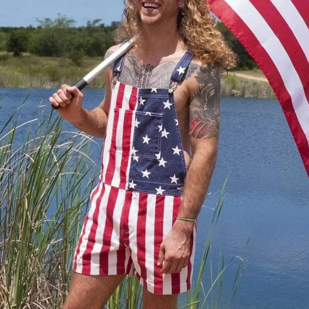 

Cool Fashion Straight Patchwork Overalls Male Men Romper Sling for Festival
