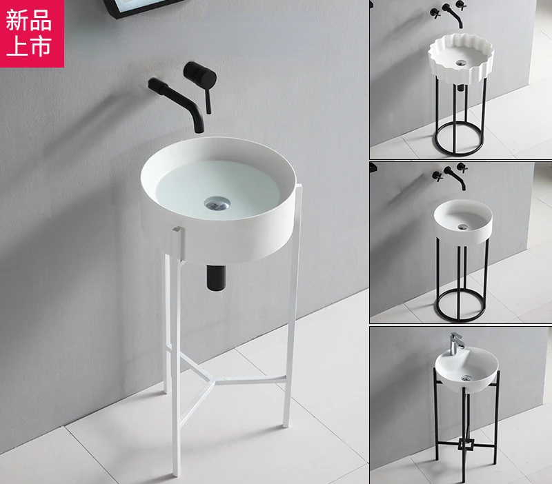 

Round Simple Inter-Platform Basin Storage Rack Industrial Style Art Wash Basin Pedestal Basin Hotel Homestay Bathroom Cabinet
