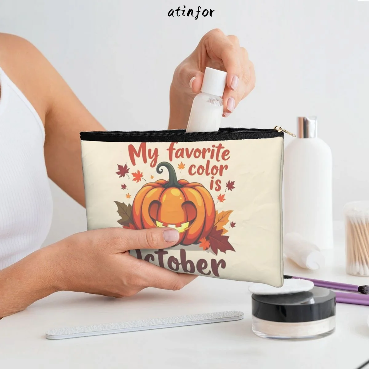 atinfor 22 5x16 5x1 см Мой любимый цвет октябрь Хэллоуин Тыква Леди Женская косметичка на
