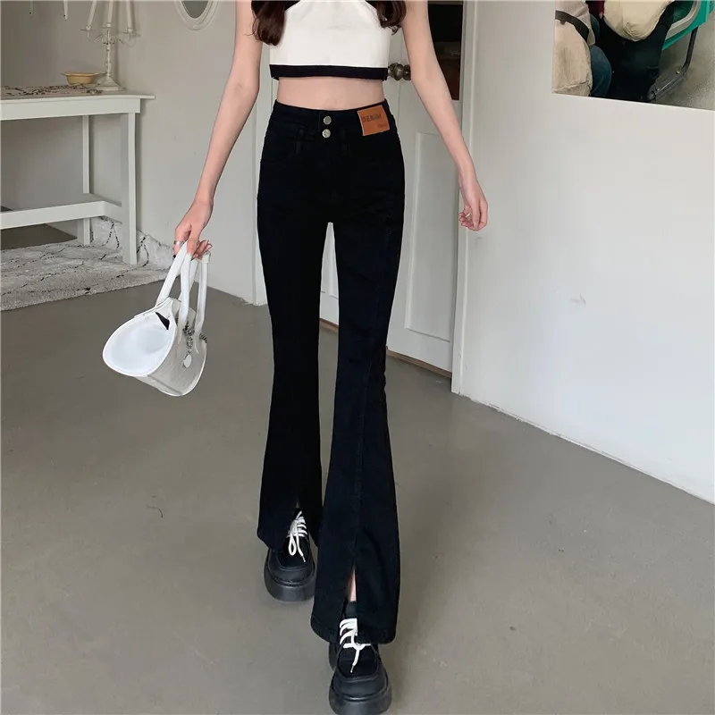 N1129   New all-match high-waisted slim slit mopping trousers jeans