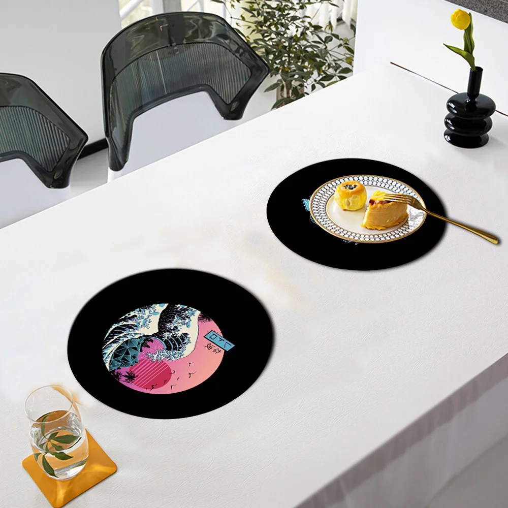 

PU Placemats for Table Waterproof Non-Slip Leather Place Mats Home Decor Heat Insulation Pad Wave Print Kitchen Accessories