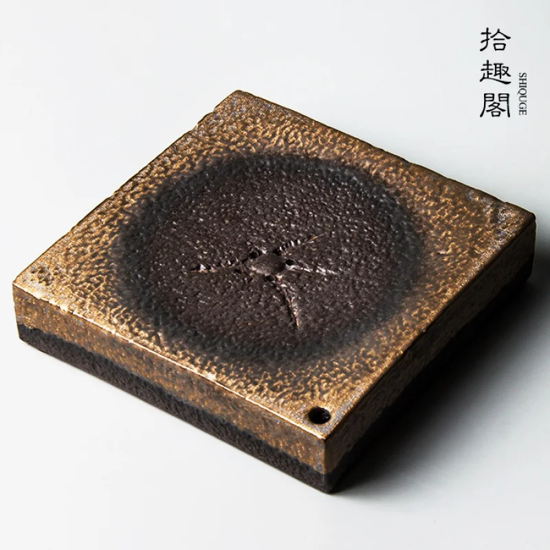 

Handmade Coarse Pottery Pot Tray Porcelain Tea Water Storage Tea Table Bamboo Tea Tray Antique Kung Fu Tea Utensils Pot Mat Tea