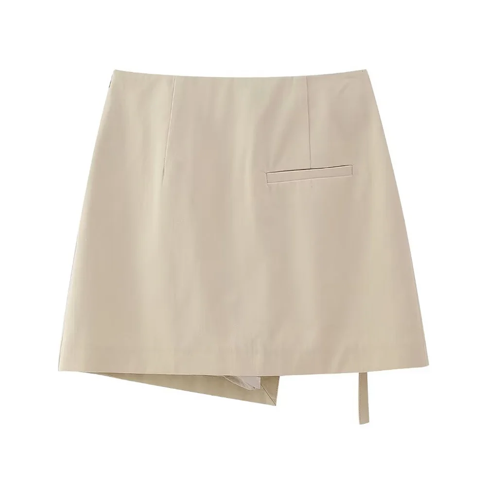 TRAF Women Fashion with Tied Patch Pocket Cargo Shorts Skirts Vintage High Waist Side Zipper Female Skort Mujer Casual Clothes