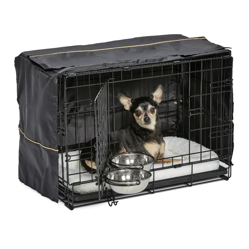 MidWest Homes For Pets Dog Crate Starter Kit | 1 Double-Door iCrate, 1 Pet Bed, 1Crate Cover & 2 Pet Bowls, XS 22